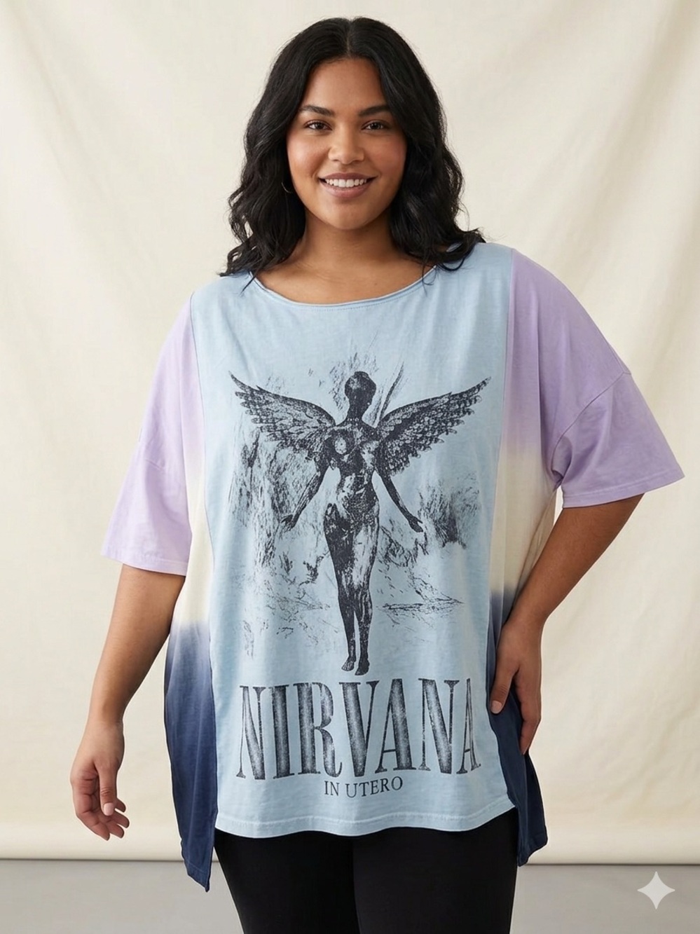 NIRVANA upcycled Oversized Graphic Tee in Light Blue & Lavender